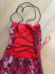 Superdown Red Snake Print Halter Mini Dress XS Lace Up Backless Snakeskin Party