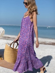 Emerson Fry India Sundress Violet Wildflower Organic Maxi Dress