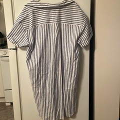 GAP Womens Large Oversized Blue White Striped Button Up Linen/Cotton Blend Dress