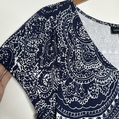 Cynthia Rowley Shift Dress Womens 1X Navy Blue Paisley V Neck Knit Stretch