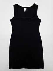 Women’s Black Stretch Jersey Shift Dress Square Neck Size M Pullover