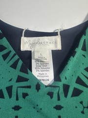 Magnolia Grace Perissa Reversible Shift Dress Green Navy Geometric Print Size L