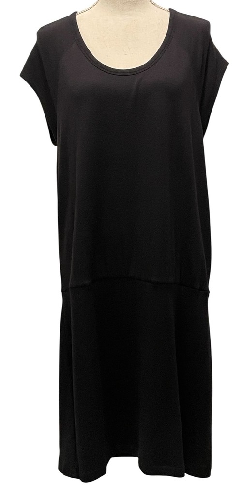 Lou & Grey Rayon Blend Basic Black T-Shirt Dress-Drop Waist-Women&rsquo;s L-Super Soft