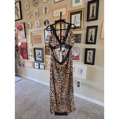 PRETTYLITTLETHING PLUS Leopard Print Lace Trim Cutout Maxi Dress US 26 NEW
