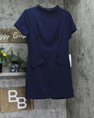 B. Darlin Short Sleeve Mockneck Fit Flare Faux Pocket Mini Dress Navy Blue 13/14