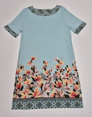 JM Collection Womens Dress L Watery Blue Floral Short Sleeve Border Print Mini