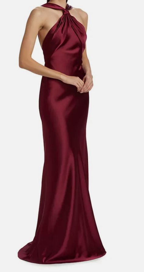 ML Monique Lhuillier Women Red Mallory Floral Satin Halterneck Gown Dress Sz 8