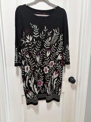 Gudrun Sjoden size Small Black Long Sleeve Dress Grey Flowers Organic Cotton
