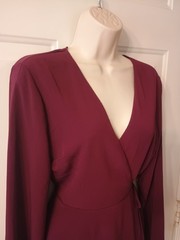 NEW Lush Long Sleeve Back Key Hole Wrap Bordeaux Lined Dress sz M