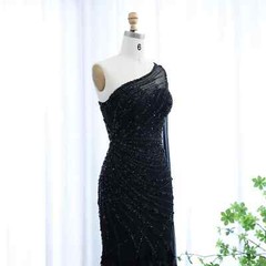 Feather One Shoulder Mermaid Evening Dress with Cape Prom Wedding Party Gowns