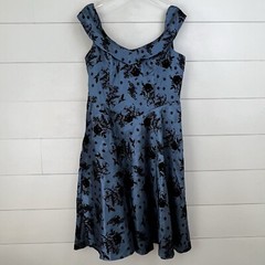 NEW VOODOO VIXEN Blue Velvet Taffeta Dress Women’s 1XL Velvet Burnout Retro