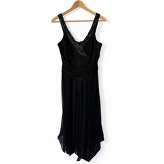 Donna Ricco Y2K Vintage Black Silk Beaded Handkerchief Cocktail Dress Size 8