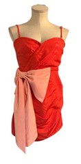 NEW Future Collective Size Small Coral Red Mini Dress Oversized Pink Bow