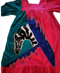 Vintage Raquel Unger Muumuu House Dress Zebra Applique Colorblock XS