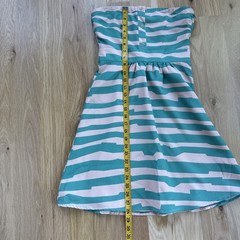 Francesca&rsquo;s Annabella Small Strapless Striped A-Line Dress Green Tan Cocktail S