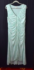 Long mint-colored floral-print dress stretchy semi-sheer fabric with lining L