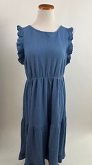 INDIGO ROSE blue cotton gauze tiered midi dress Women&rsquo;s 1X