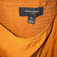 Banana Republic Burnt Orange Solid Square Neck Smocked Babydoll Mini Dress XL
