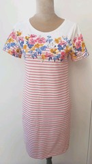 Joules Ladies Size 10 12 Pink White Mix Stripe Floral Riviera Print Dress Sun