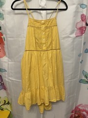 Coco and Jaimeson Dress Women Large Yellow V Neck Eyelet Floral Tier Mini Cotton