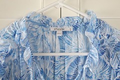 CHICO&rsquo;S $139 Spiral Seashell Print Ruffle Blouson Tiered Dress Size 0.5 US 6
