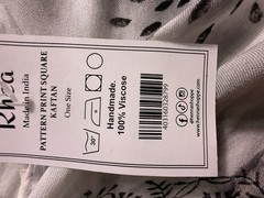 NWT Rhea Pattern Print Square Kaftan One Size Ivory and Gray 100% Natural Fibers