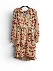 Johnston & Murphy Floral Tiered Dress XS Long Sleeve Ruffle Hem Peasant Boho