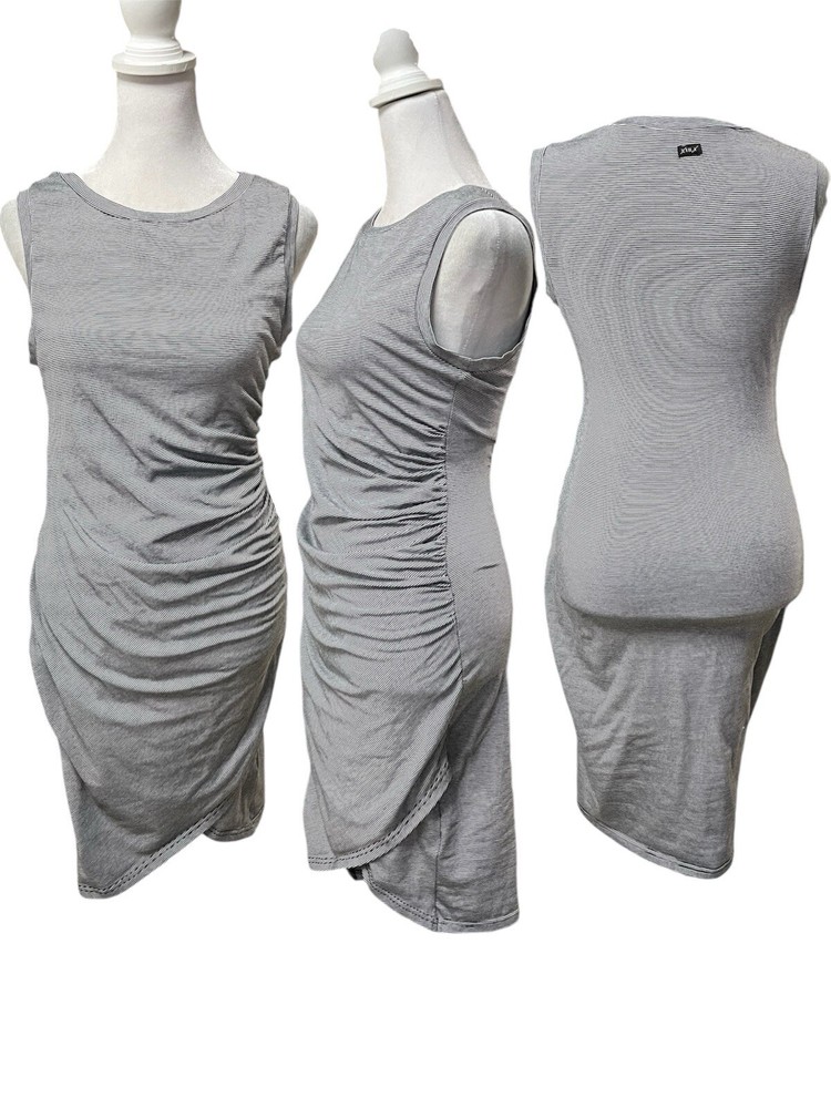Lira Black & White Striped Sleeveless Ruched Side Dress Size Small