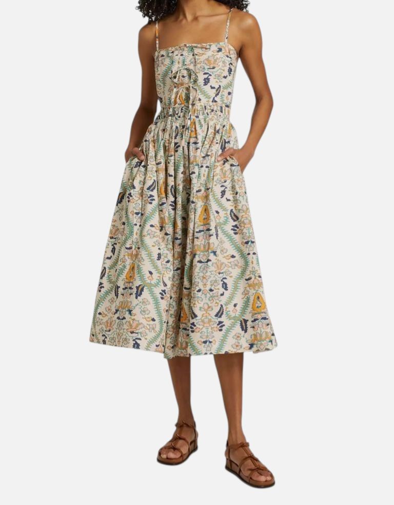 Rhode Women&rsquo;s Beige Geometric Cotton Midi-Dress Size 0