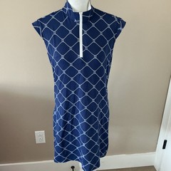 SanSoleil Dress Golf SZ L Performance Sports Pockets Blue Nautical 1/4 Zip UV 50