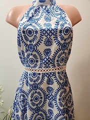 NWT Cupshe White Blue Floral Halter Dress Medium