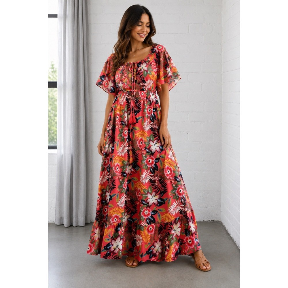 Label of Love Anthropologie Tropical Floral Maxi Dress Women’s XL Pink Boho