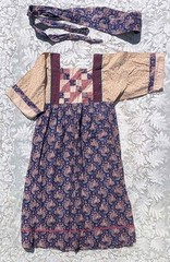 Vintage Patchwork 80s 90s Boho Cottagecore Blue Brown Floral Prairie Doll Dress