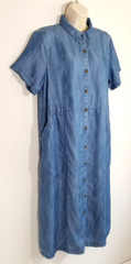 Lands&rsquo; End Women Medium 10-12 Shirt Dress Midi Blue Soft Indigo Pockets Lyocell