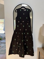 Pinnacle Shruti Sancheti Black Floral Embroidered Sleeveless Dress 100% Cotton L