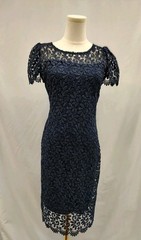Betsy & Adam Sheath Dress Blue Lace Overlayer Slip Short Sleeve Evening Formal 6