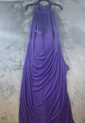 David&rsquo;s Bridal Women&rsquo;s Purple Halter Mesh Ruched Lined Maxi Dress Zip 16