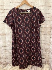 Cato Dress Womens XL Sheath Maroon Diamond Print Short Sleeve Stretch Zip Up