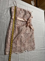Adrianna Papell Pink Floral Lace Strapless Sheath Dress Satin Ribbon Belt Size 8