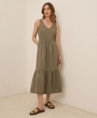 Pact Women&rsquo;s Canopy Linen Blend Easy Tank Dress Small Khaki Green