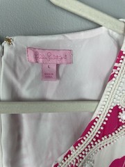 Lily Pulitzer Dress A Line Beaded V Neck Pink White L Large Coastal