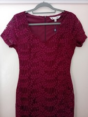 Ladies Dress Burgundy Lace Sweetheart Neck YUMI UK 1O WEDDING GUEST/CRUISE/PROM