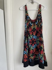 Volcom Floral A-Line Dress Multicolor Black Sleeveless Scoop Neck Knee L/G/14