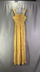 J For Justify Maxi Dress Womens Small Yellow Rayon Ditsy Floral Smocked Bodice