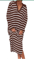 Saodimallsu Womens Striped Sweater Dress V Neck Collared
