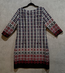 Nine West Womens Geometric Medallion Shift Dress Navy Burgundy 3/4 Sleeve Sz 16