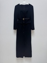 Womens Self-Portrait Square-neck long-sleeved belt Dress
