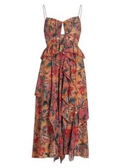 ULLA JOHNSON Paisley Floral Print Ruffle Ruched Cut-Out Cocktail Dress 8 US = M