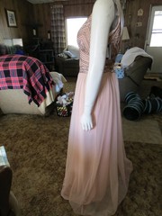 NEW, BEAUTIFUL & ELEGANT MARINA BLUSH WT AMBER BEADS & SILVER SEQUINS GOWN SZ 8