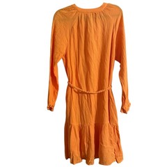 NWT Magaschoni thigh length full sleeve button up orange cream dress Size M